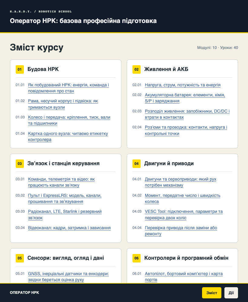 Демо змісту курсу Оператор НРК у форматі планшета