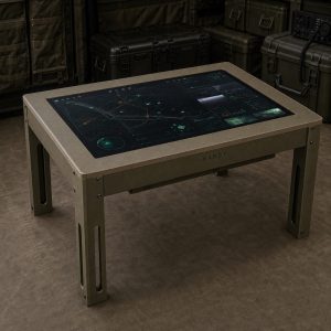 Наземна станція керування HARDY GCS 32 у форматі горизонтального сенсорного столу з чотирма фанерними ніжками та покриттям Raptor