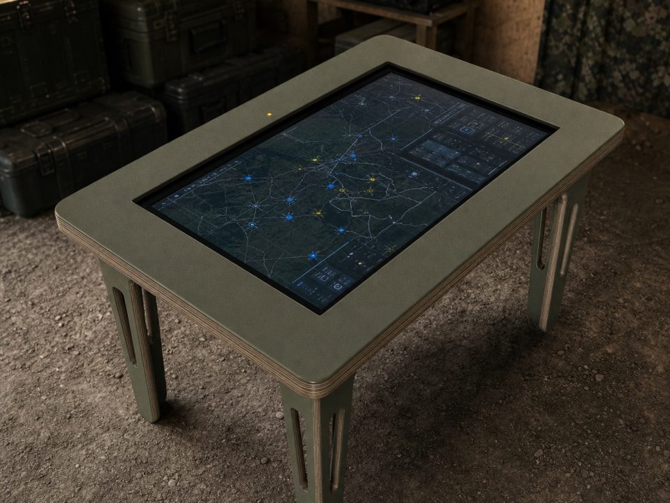 HARDY COMMAND SURFACE 43 — інтерактивний стіл у корпусі з фанери з оливковим покриттям Raptor